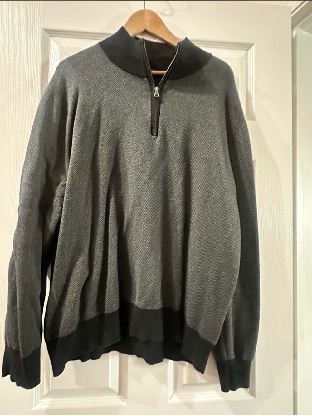J. Crew Men's Gray Zip-Neck Sweater with Black Trim